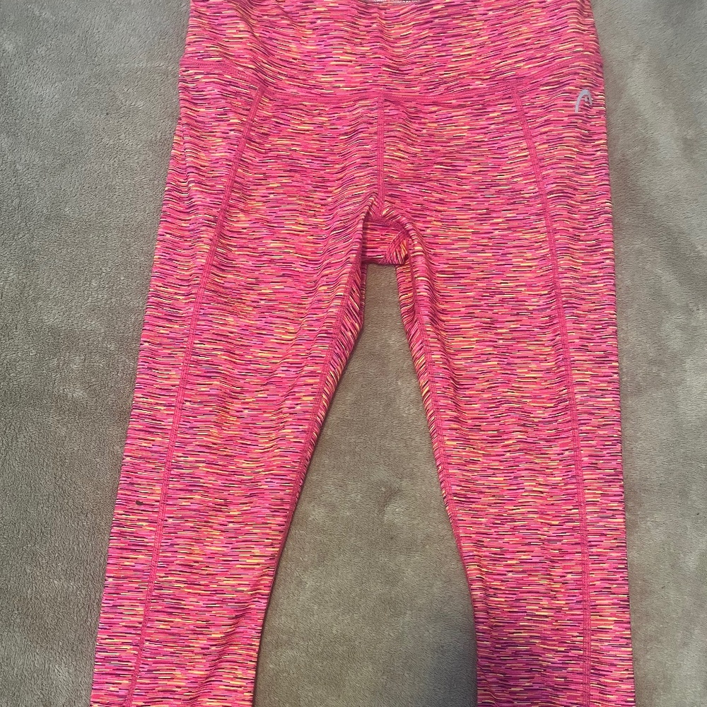 Orange/punk workout capris with key pocket